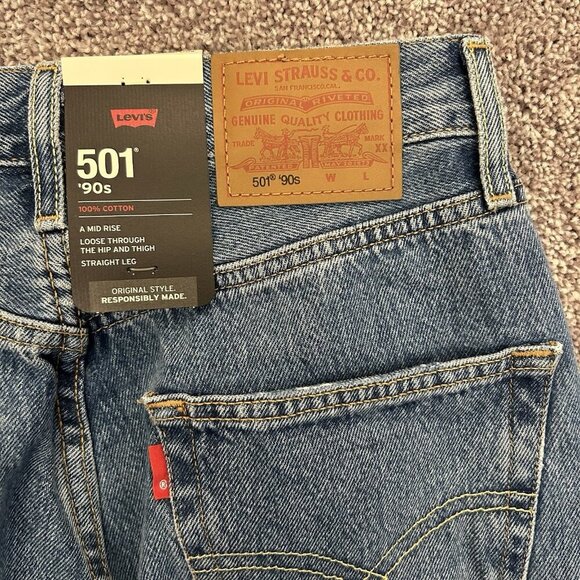 Levi's Women's 501 90s Jeans Size 24 x 30 Blue Distressed Mid Rise Loose NWT $98 - Picture 10 of 16